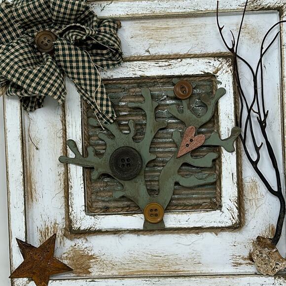 Handmade Distressed Wood Tree Rustic Farmhouse Decor in Frame - Picture 1 of 10